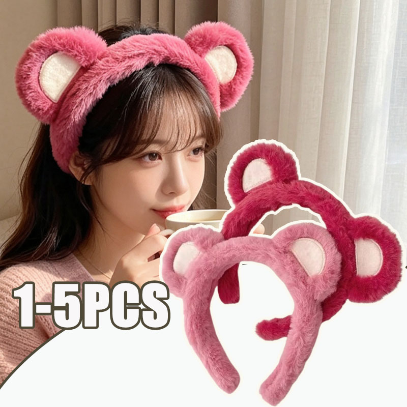 Winter Headband Fleece - 1-5PCS Cute Strawberry Bear Plush Hair