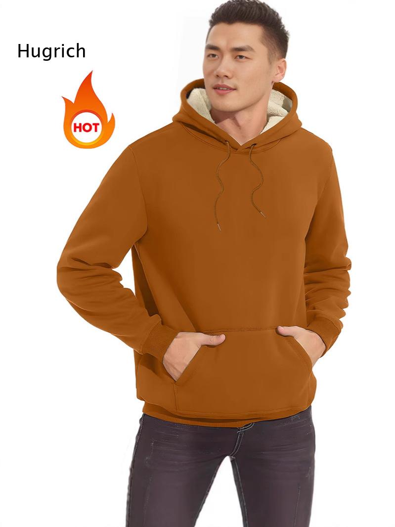 Men Sherpa Lined Hoodie Drawst - Sherpa Hoodie Fleece ulasan dan harga