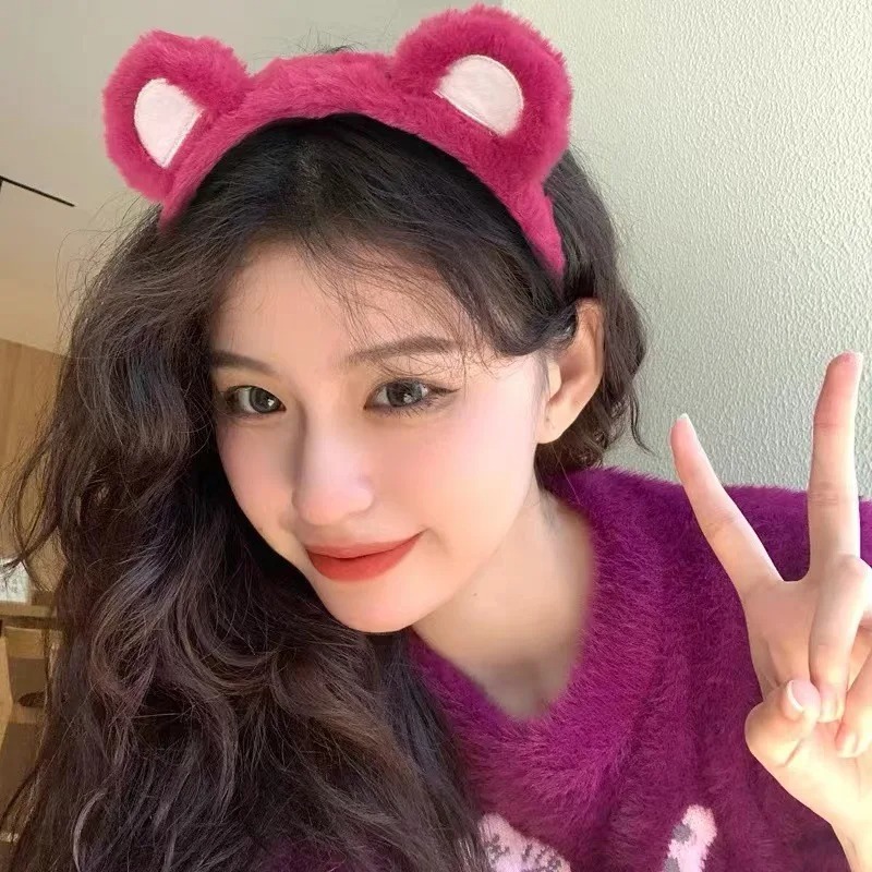 1-5PCS Cute Strawberry Bear Pl - Winter Headband Fleece ulasan dan harga