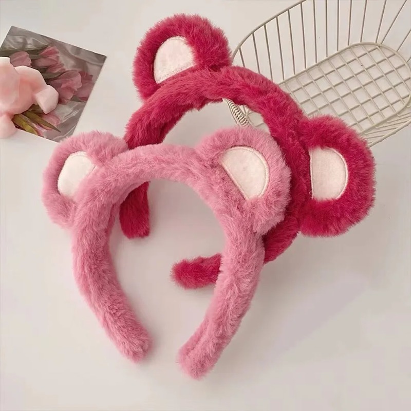 1-5PCS Cute Strawberry Bear Pl - Winter Headband Fleece ulasan dan harga